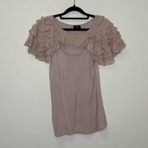 Anthropologie Deletta Mauve Ruffled Sleeve Keyhole Blouse Size S
